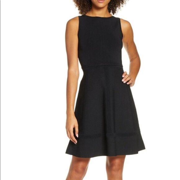 French Connection Tia Tobey Flare Dress,‎ Little Black Dress, Black, Size 2 NWT - Picture 1 of 15